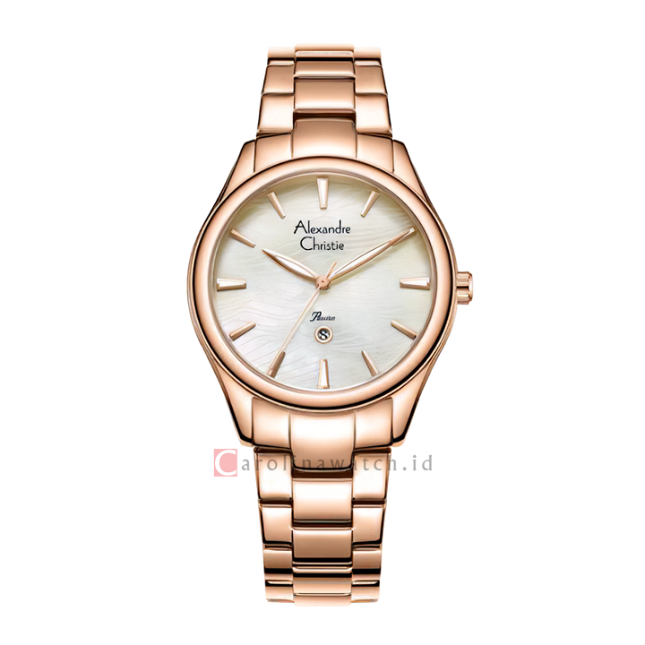 Jam Tangan Alexandre Christie Passion AC 2A86 LDBRGMS Women White MOP Dial Rose Gold Stainless Steel Strap