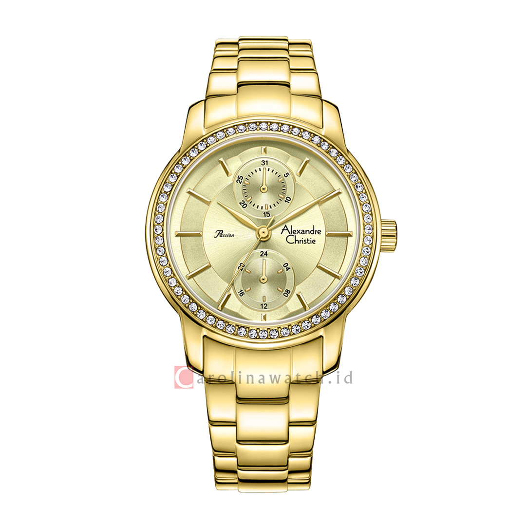 Jam Tangan Alexandre Christie Passion AC 2A87 BFBGPIV Women Gold Dial Gold Stainless Steel Strap