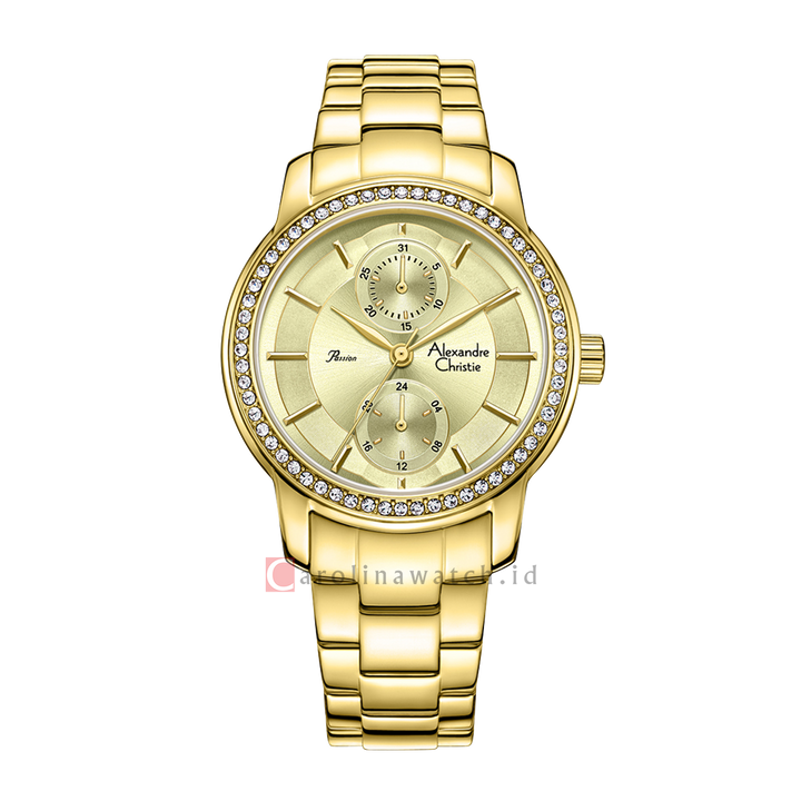 Jam Tangan Alexandre Christie Passion AC 2A87 BFBGPIV Women Gold Dial Gold Stainless Steel Strap