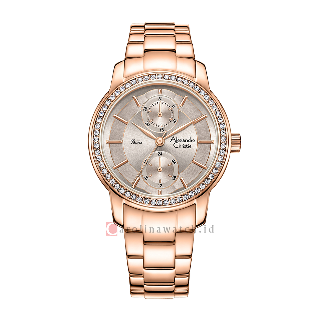 Jam Tangan Alexandre Christie Passion AC 2A87 BFBRGGR Women Taupe Dial Rose Gold Stainless Steel Strap