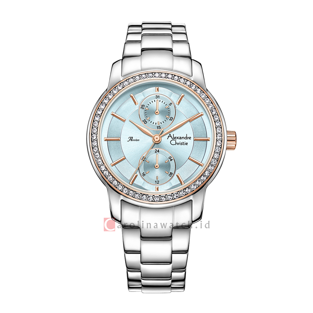 Jam Tangan Alexandre Christie Passion AC 2A87 BFBSSBURG Women Aqua Blue Dial Stainless Steel Strap