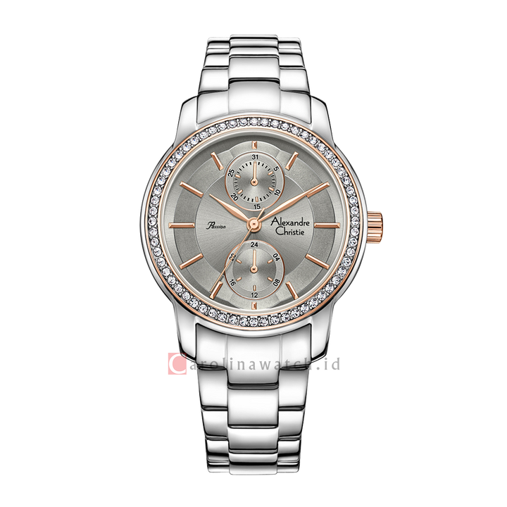 Jam Tangan Alexandre Christie Passion AC 2A87 BFBSSLGRG Women Grey Dial Stainless Steel Strap