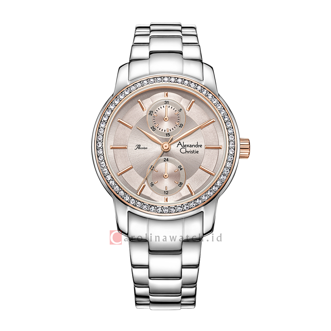 Jam Tangan Alexandre Christie Passion AC 2A87 BFBSSPURG Women Light Pink Dial Stainless Steel Strap