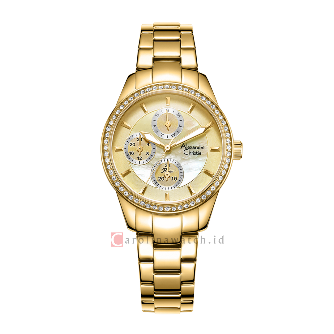 Jam Tangan Alexandre Christie Passion AC 2A89 BFBGPIV Women Gold Mother of Pearl Dial Gold Stainless Steel Strap