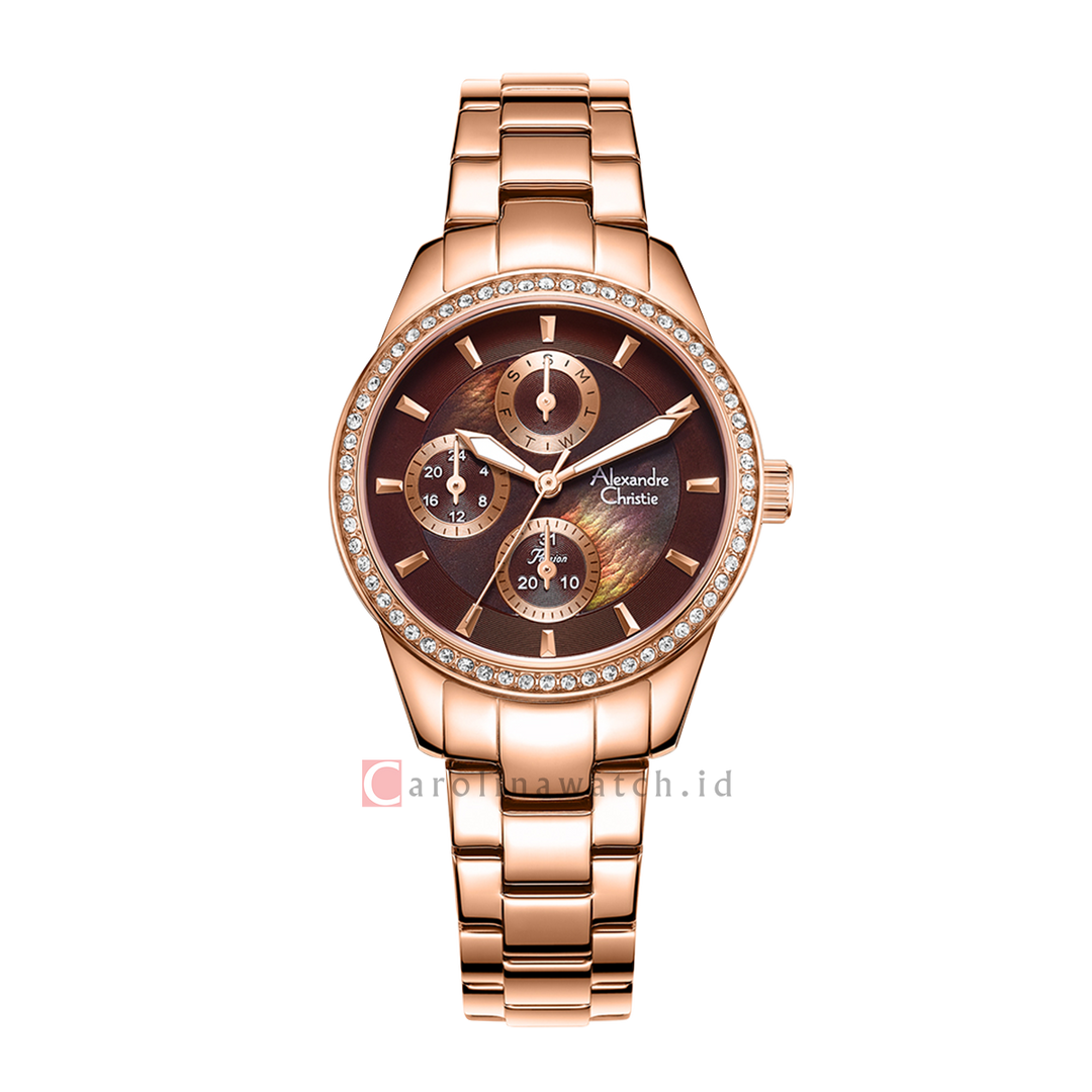 Jam Tangan Alexandre Christie Passion AC 2A89 BFBRGBO Women Brown Mother of Pearl Dial Brown Stainless Steel Strap