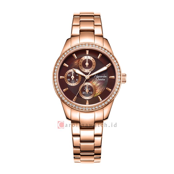Jam Tangan Alexandre Christie Passion AC 2A89 BFBRGBO Women Brown Mother of Pearl Dial Brown Stainless Steel Strap