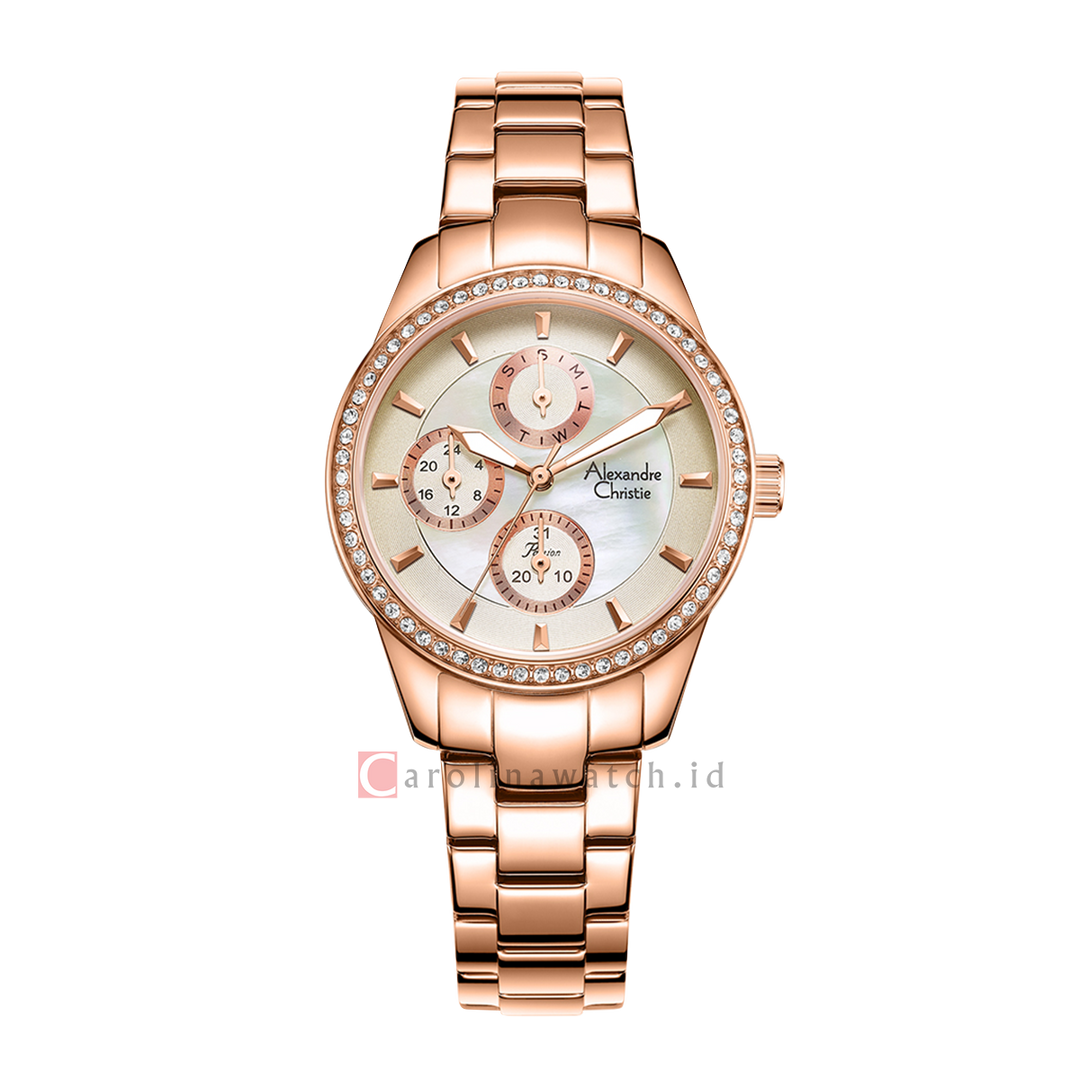 Jam Tangan Alexandre Christie Passion AC 2A89 BFBRGGR Women Silver Mother of Pearl Dial Rose Gold Stainless Steel Strap