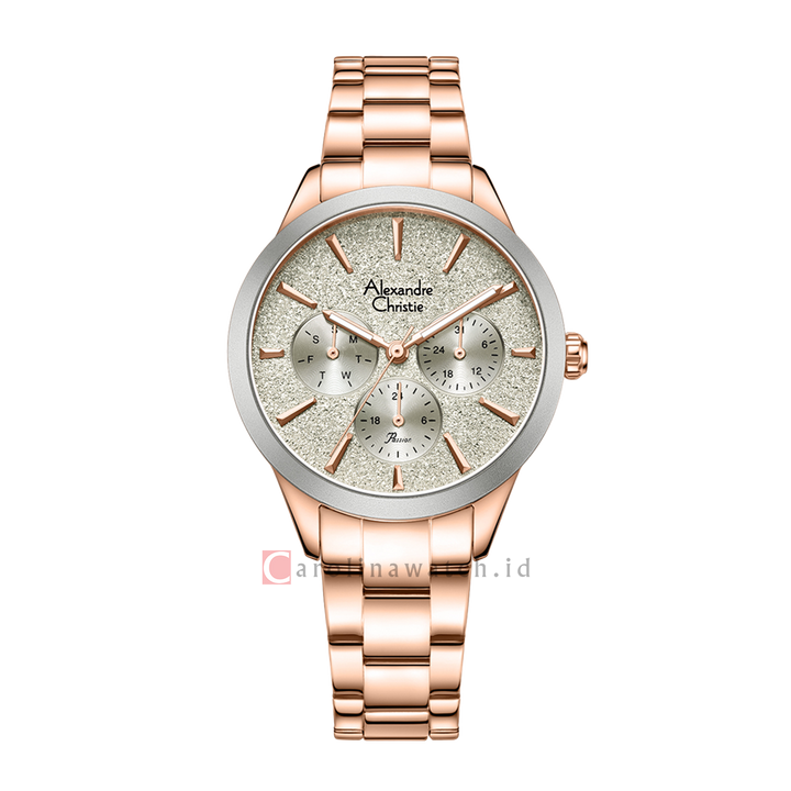 Jam Tangan Alexandre Christie Passion AC 2A91 BFBRGLG Dawn Women Light Grey Glitter Dial Rose Gold Stainless Steel Strap