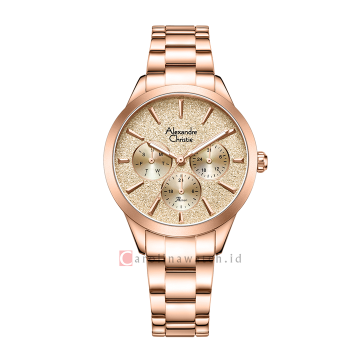 Jam Tangan Alexandre Christie Passion AC 2A91 BFBRGRG Dawn Women Rose Gold Glitter Dial Rose Gold Stainless Steel Strap