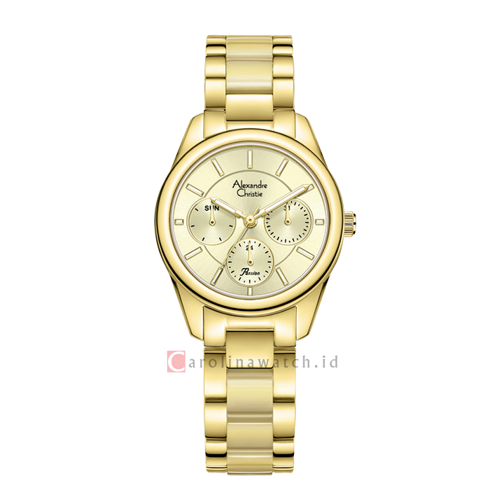 Jam Tangan Alexandre Christie Passion AC 2A92 BFBGPOR Women Gold Dial Gold Stainless Steel Strap