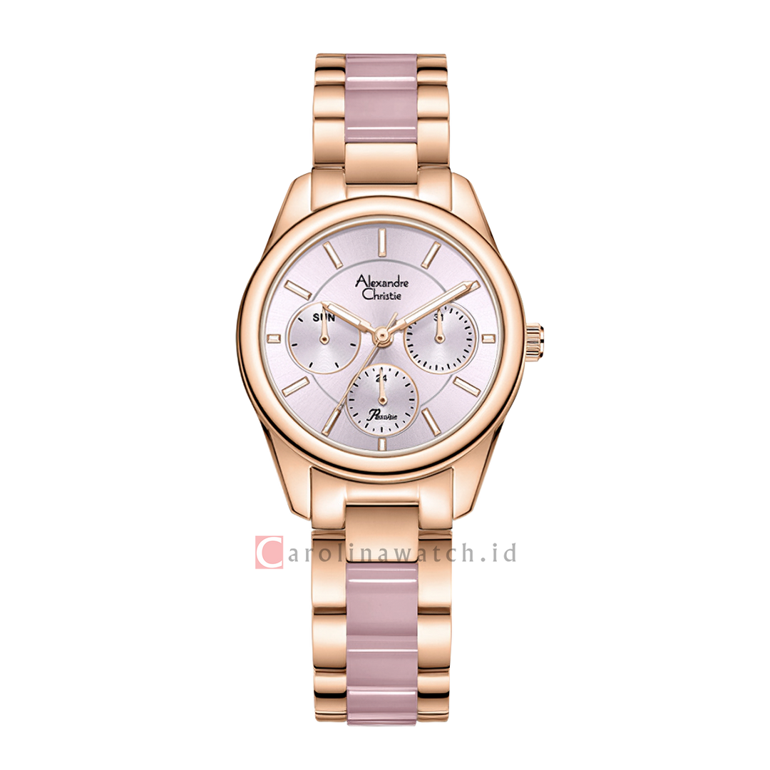Jam Tangan Alexandre Christie Passion AC 2A92 BFBRGPN Women Pink Dial Dual Tone Stainless Steel Strap