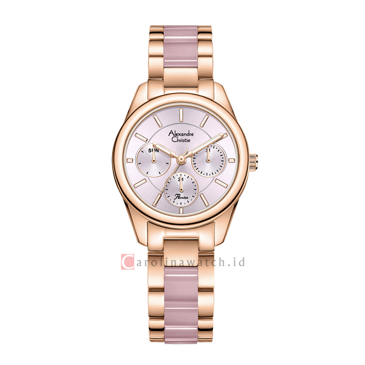 Jam Tangan Alexandre Christie Passion AC 2A92 BFBRGPN Women Pink Dial Dual Tone Stainless Steel Strap