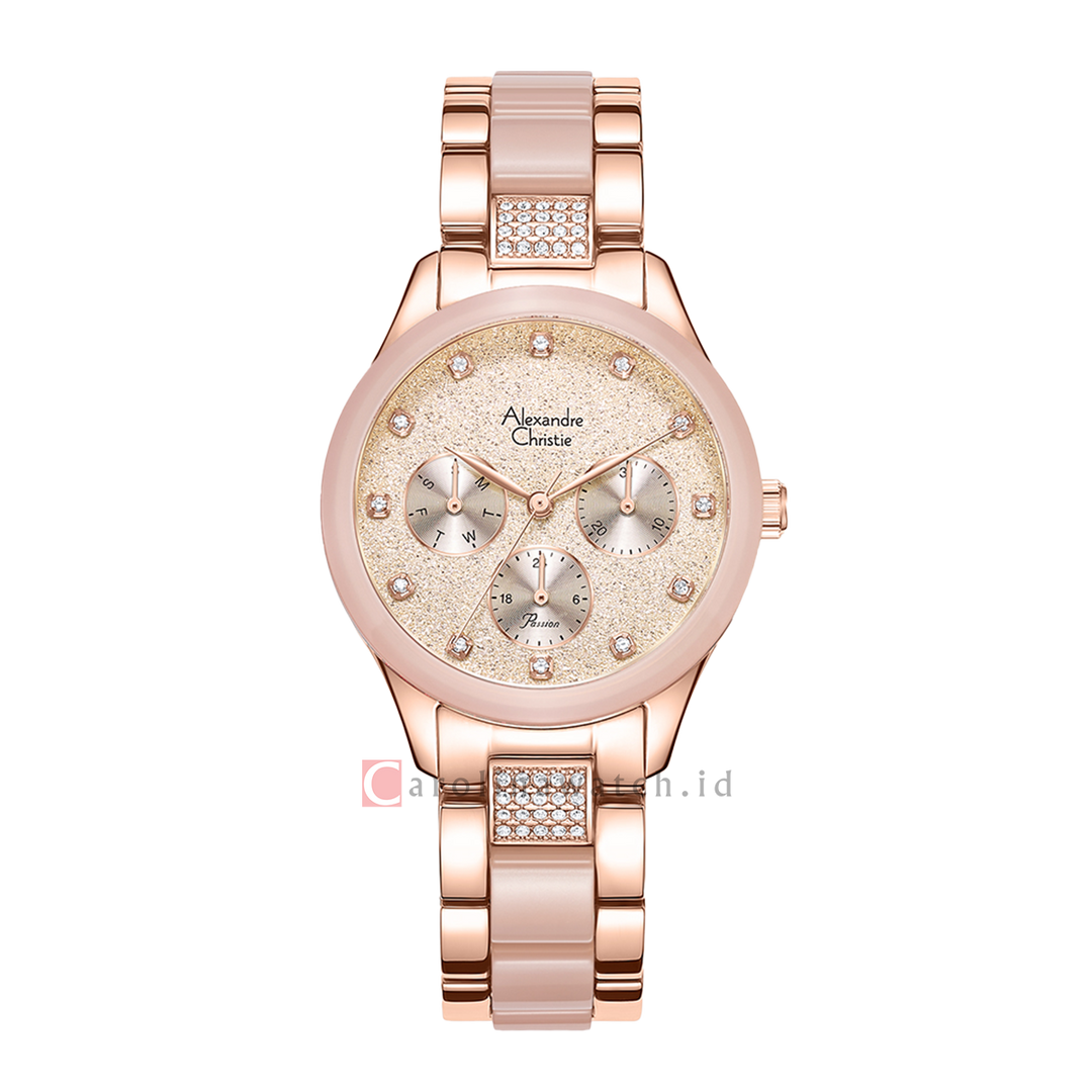 Jam Tangan Alexandre Christie Passion AC 2A93 BFBRGLNPN Women Gold Dial Dual Stainless Steel Strap