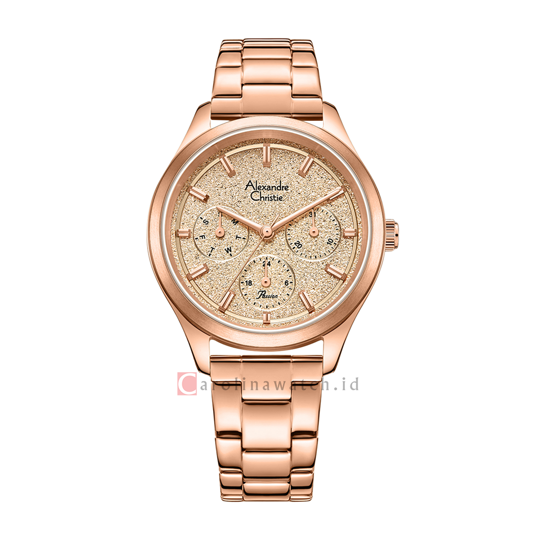Jam Tangan Alexandre Christie Passion AC 2A93 BFBRGLN Women Gold Dial Rose Gold Stainless Steel Strap