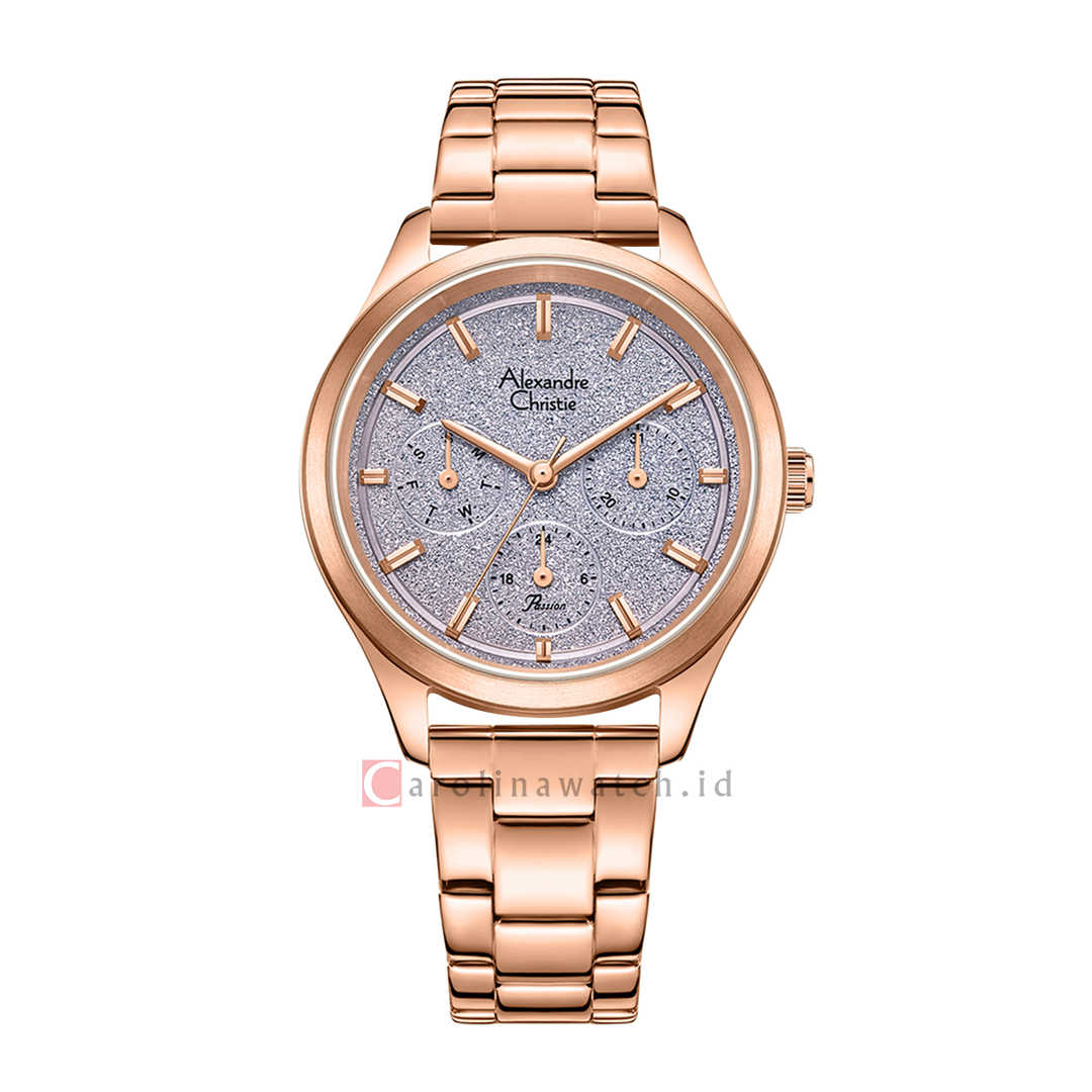 Jam Tangan Alexandre Christie Passion AC 2A93 BFBRGLP Women Purple Dial Rose Gold Stainless Steel Strap