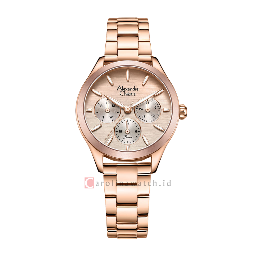 Jam Tangan Alexandre Christie Passion AC 2A93 BFBRGPNRG Women Pink Dial Rose Gold Stainless Steel Strap