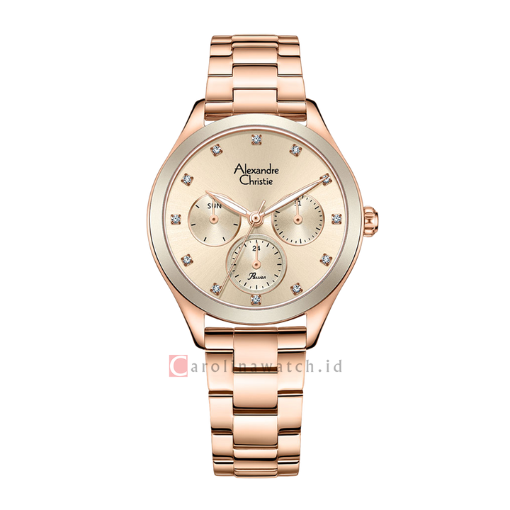 Jam Tangan Alexandre Christie Passion AC 2A93 BFBRGRGLG Women Light Gold Dial Rose Gold Stainless Steel Strap