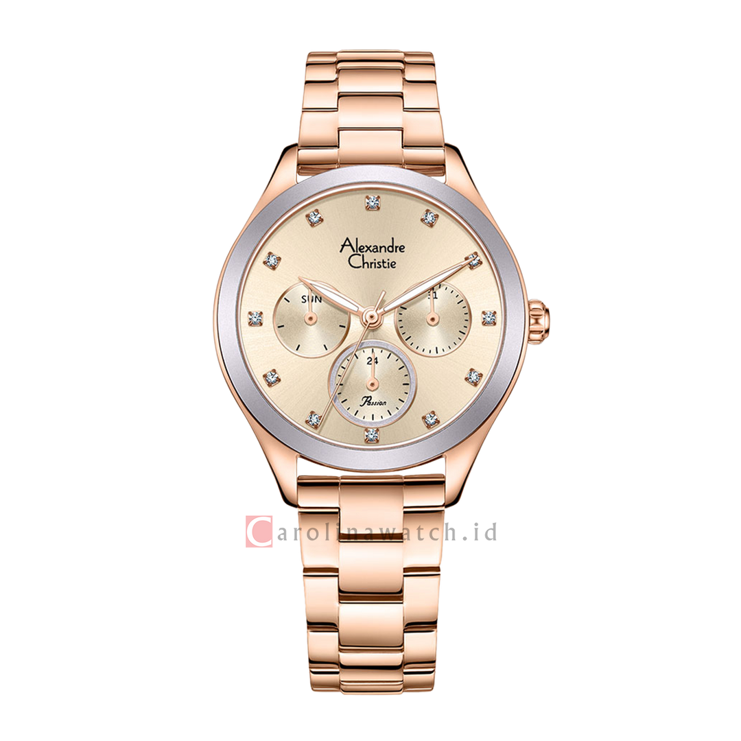 Jam Tangan Alexandre Christie Multifunction AC 2A93 BFBRGRGPU Women Rose Gold Dial Rose Gold Stainless Steel Strap