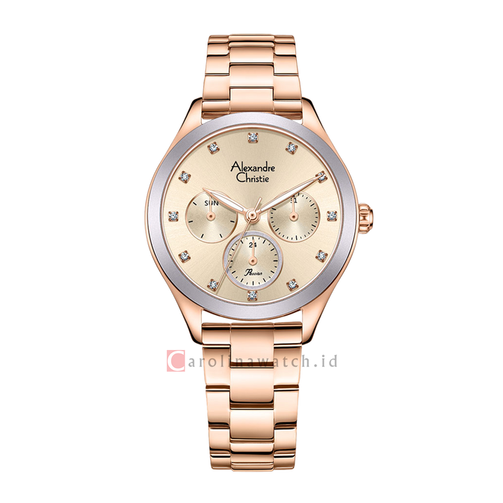 Jam Tangan Alexandre Christie Multifunction AC 2A93 BFBRGRGPU Women Rose Gold Dial Rose Gold Stainless Steel Strap