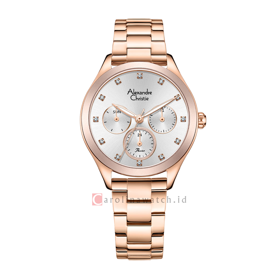 Jam Tangan Alexandre Christie Passion AC 2A93 BFBRGSLPN Women Silver Dial Rose Gold Stainless Steel Strap