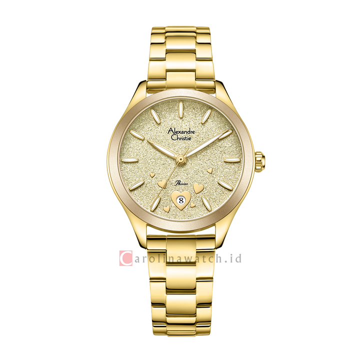 Jam Tangan Alexandre Christie Passion AC 2A93 LDBGPIV Dawn Women Gold Glitter Dial Gold Stainless Steel Strap