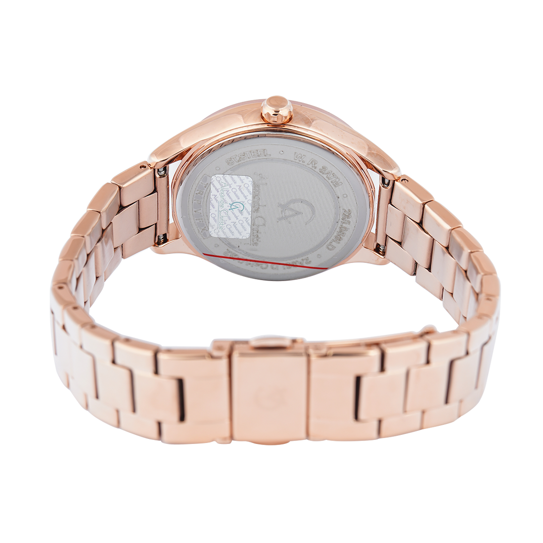 Jam Tangan Alexandre Christie Passion AC 2A93 LDBRGPN Dawn Women Light Pink Glitter Dial Rose Gold Stainless Steel Strap