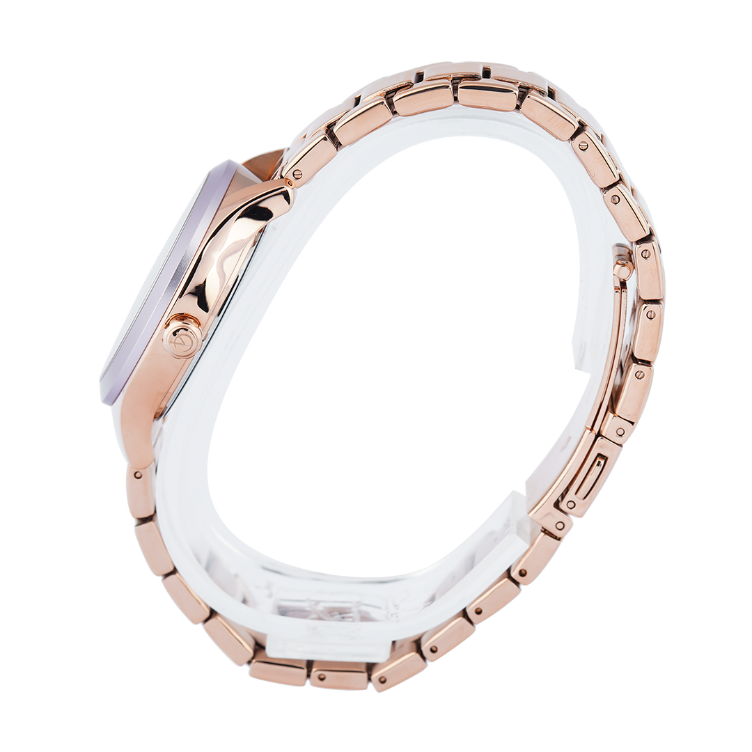 Jam Tangan Alexandre Christie Passion AC 2A93 LDBRGPU Dawn Women Light Purple Glitter Dial Rose Gold Stainless Steel Strap