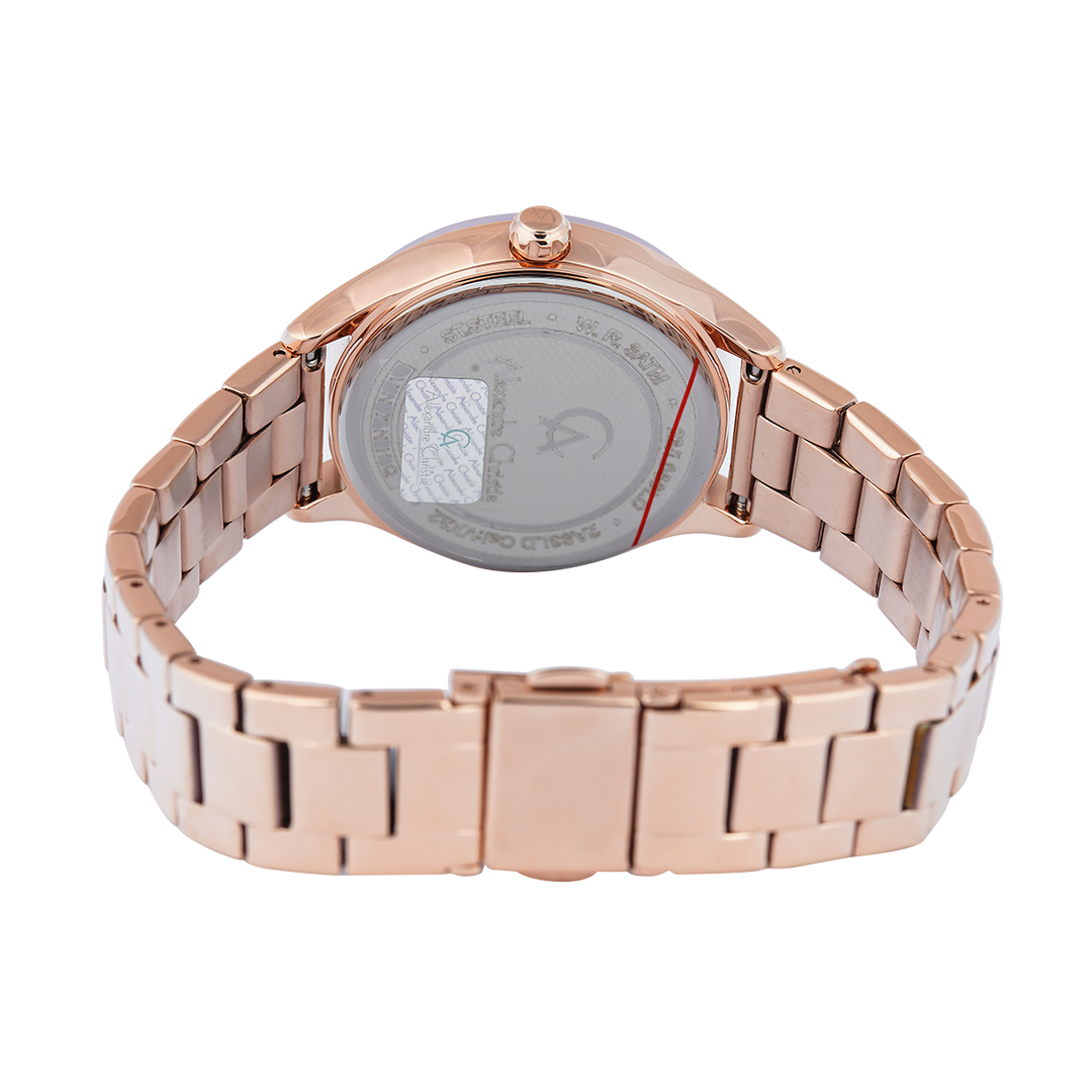 Jam Tangan Alexandre Christie Passion AC 2A93 LDBRGPU Dawn Women Light Purple Glitter Dial Rose Gold Stainless Steel Strap