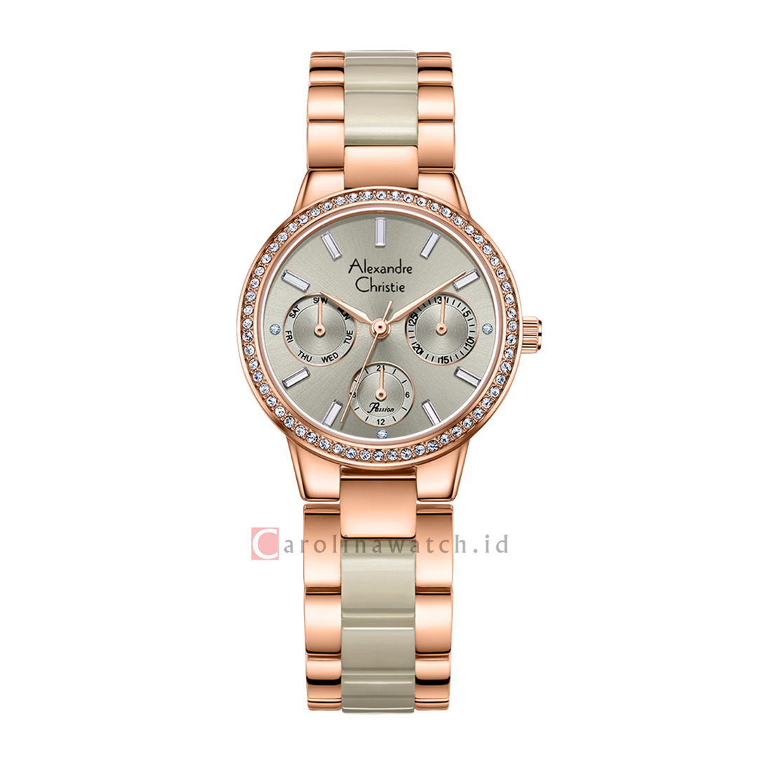 Jam Tangan Alexandre Christie Passion AC 2A94 BFBRGGR Women Grey Dial Dual Tone Stainless Steel with Ceramic Strap