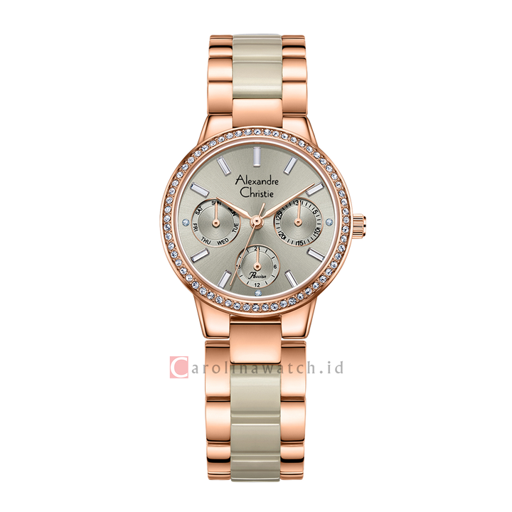 Jam Tangan Alexandre Christie Passion AC 2A94 BFBRGGR Women Grey Dial Dual Tone Stainless Steel with Ceramic Strap