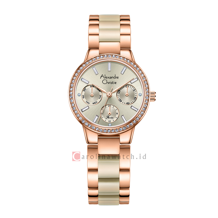 Jam Tangan Alexandre Christie Passion AC 2A94 BFBRGLG Women Light Grey Dial Dual Tone Stainless Steel with Ceramic Strap