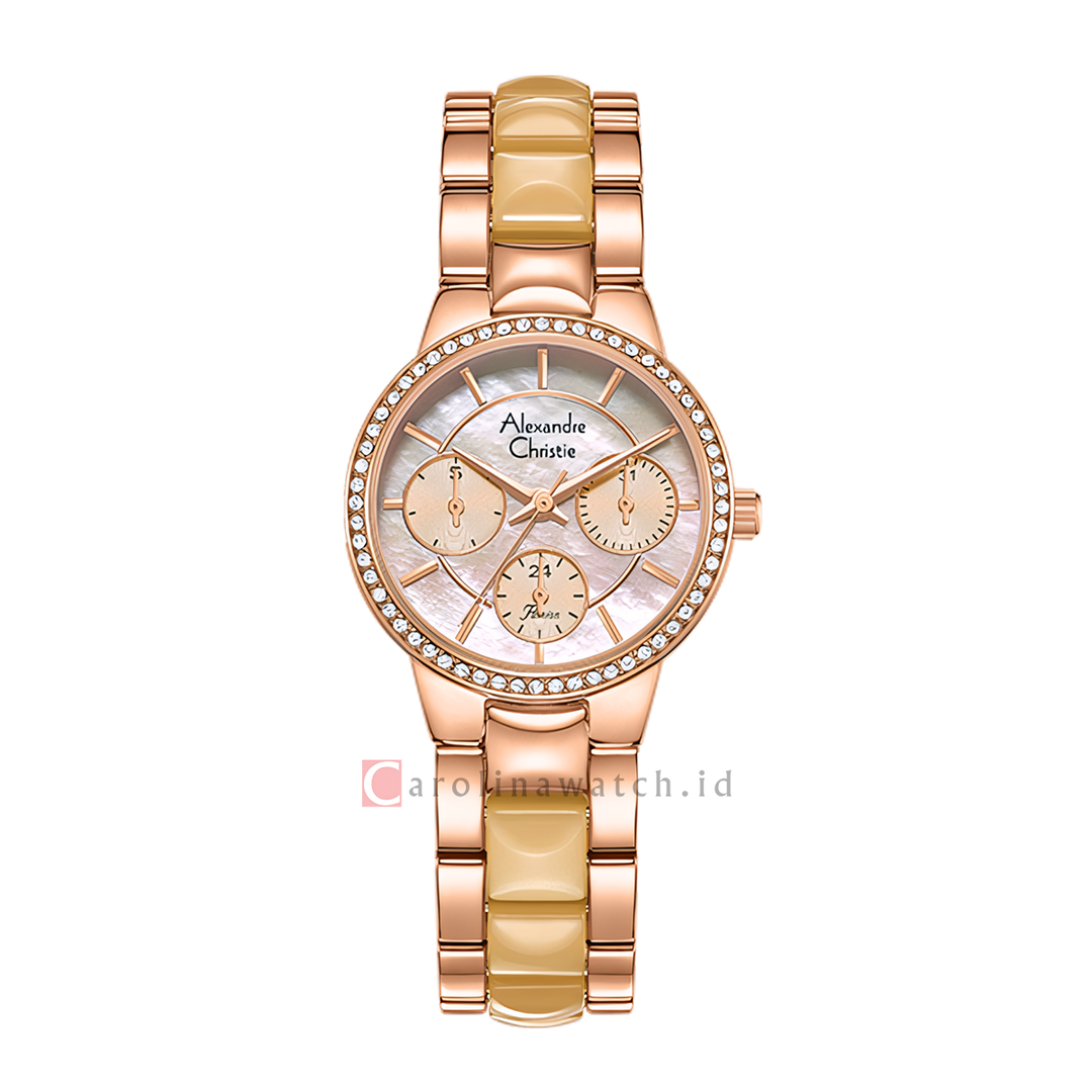 Jam Tangan Alexandre Christie Passion AC 2A94 BFBRGMD Women Mother of Pearl Dial Dual Tone Stainless Steel Strap
