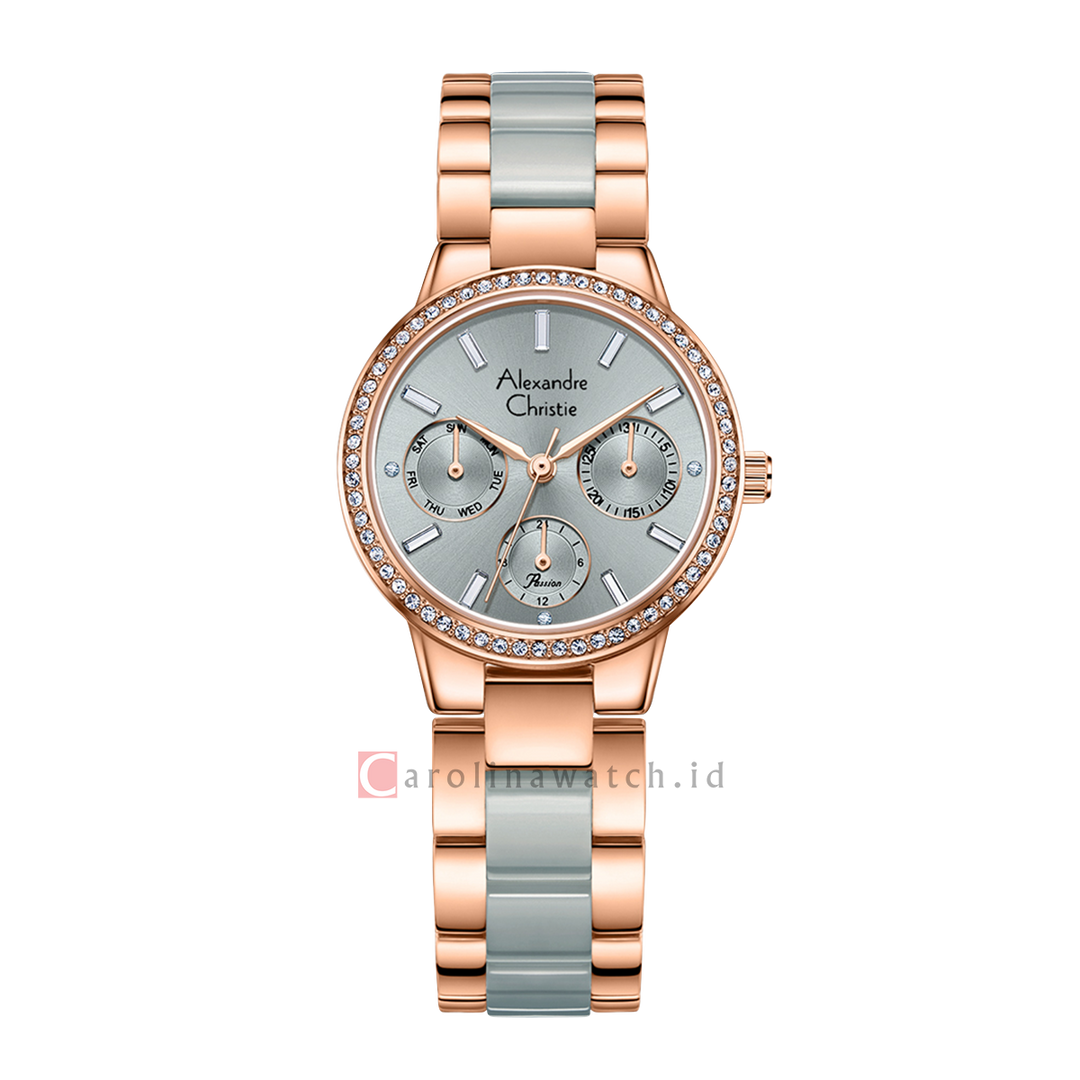 Jam Tangan Alexandre Christie Multifunction AC 2A94 BFBRGRGDG Women Grey Dial Dual Tone Stainless Steel with Ceramic Strap