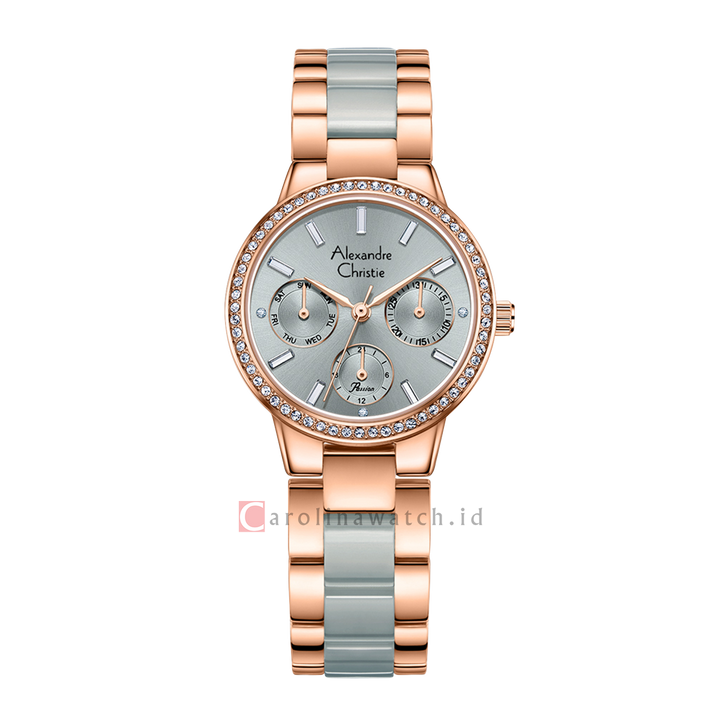 Jam Tangan Alexandre Christie Multifunction AC 2A94 BFBRGRGDG Women Grey Dial Dual Tone Stainless Steel with Ceramic Strap