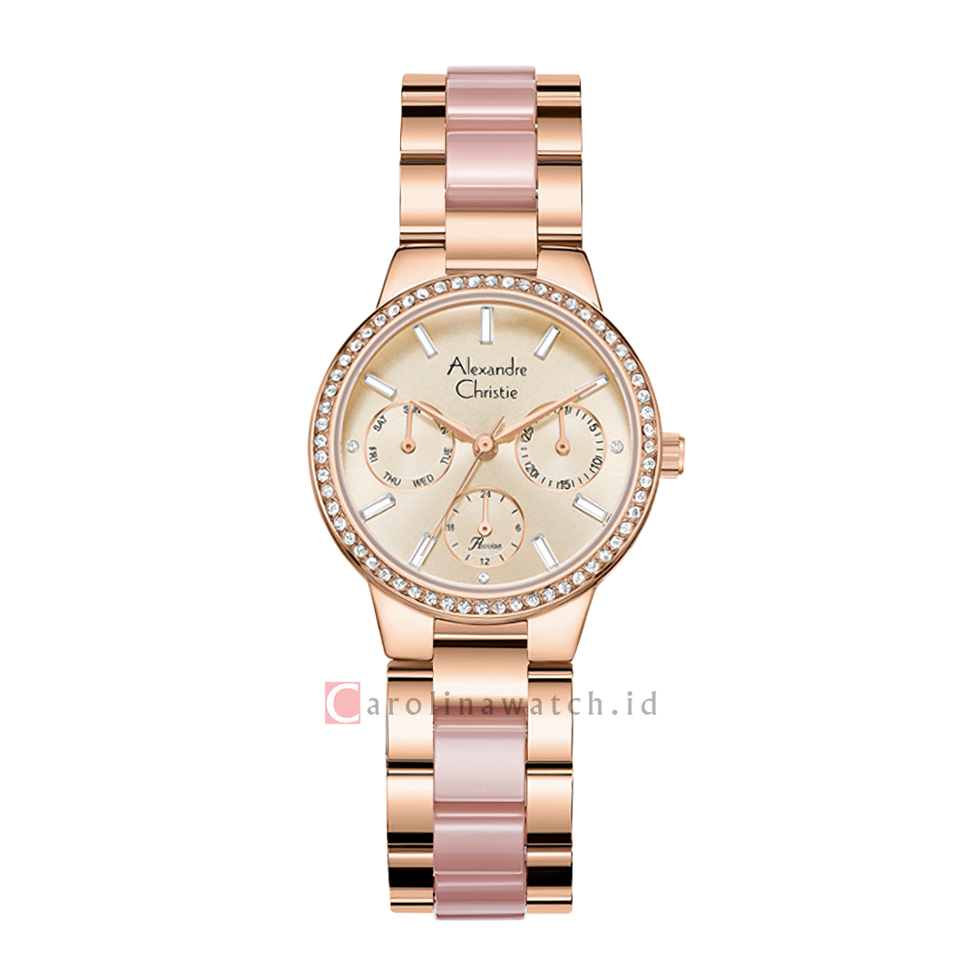 Jam Tangan Alexandre Christie Multifunction AC 2A94 BFBRGRGPN Women Gold Dial Dual Tone Stainless Steel with Ceramic Strap