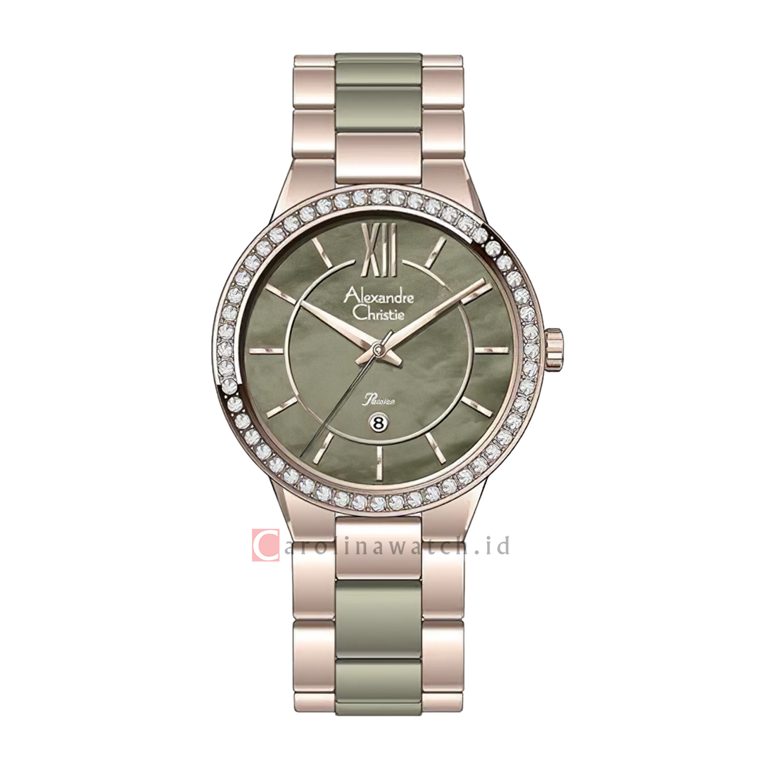 Jam Tangan Alexandre Christie Passion AC 2A94 LDBRGGN Women Green Dial Rose Gold Dual Tone Stainless Steel Strap