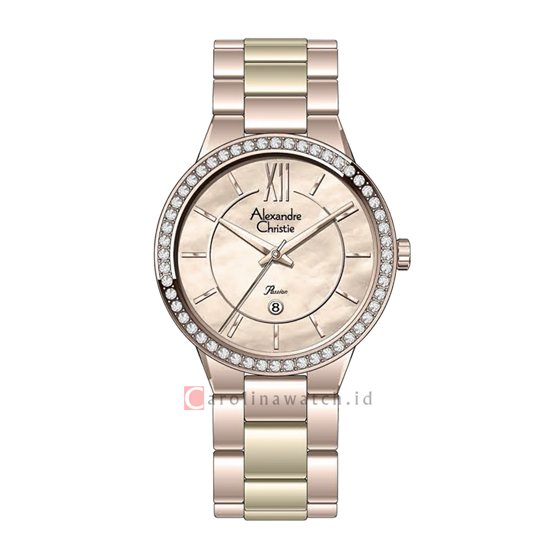 Jam Tangan Alexandre Christie Passion AC 2A94 LDBRGLNIV Women Rose Dial Rose Gold Dual Tone Stainless Steel Strap