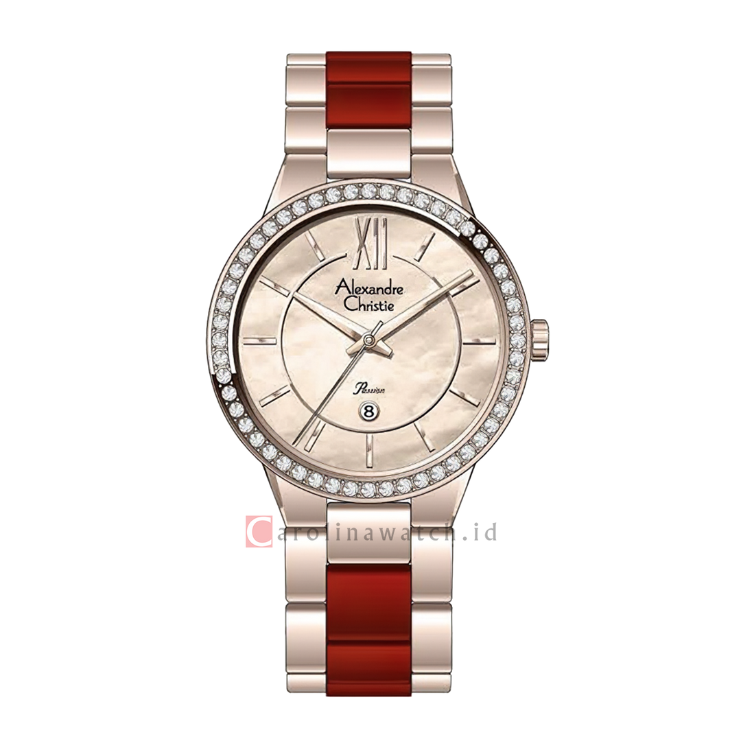 Jam Tangan Alexandre Christie Passion AC 2A94 LDBRGLNRE Women Rose Dial Rose Gold Dual Tone Stainless Steel Strap