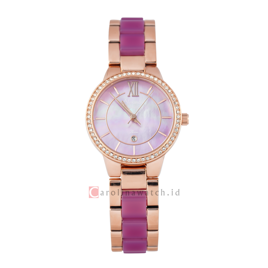 Jam Tangan Alexandre Christie Passion AC 2A94 LDBRGPU Women Purple Dial Rose Gold Dual Tone Stainless Steel Strap