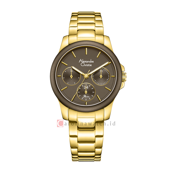 Jam Tangan Alexandre Christie Passion AC 2A95 BFBGPBO Women Brown Dial Gold Stainless Steel Strap