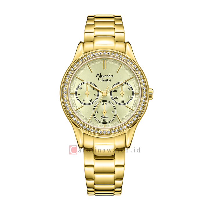 Jam Tangan Alexandre Christie Passion AC 2A96 BFBGPIV Women Champagne Dial Gold Stainless Steel Strap