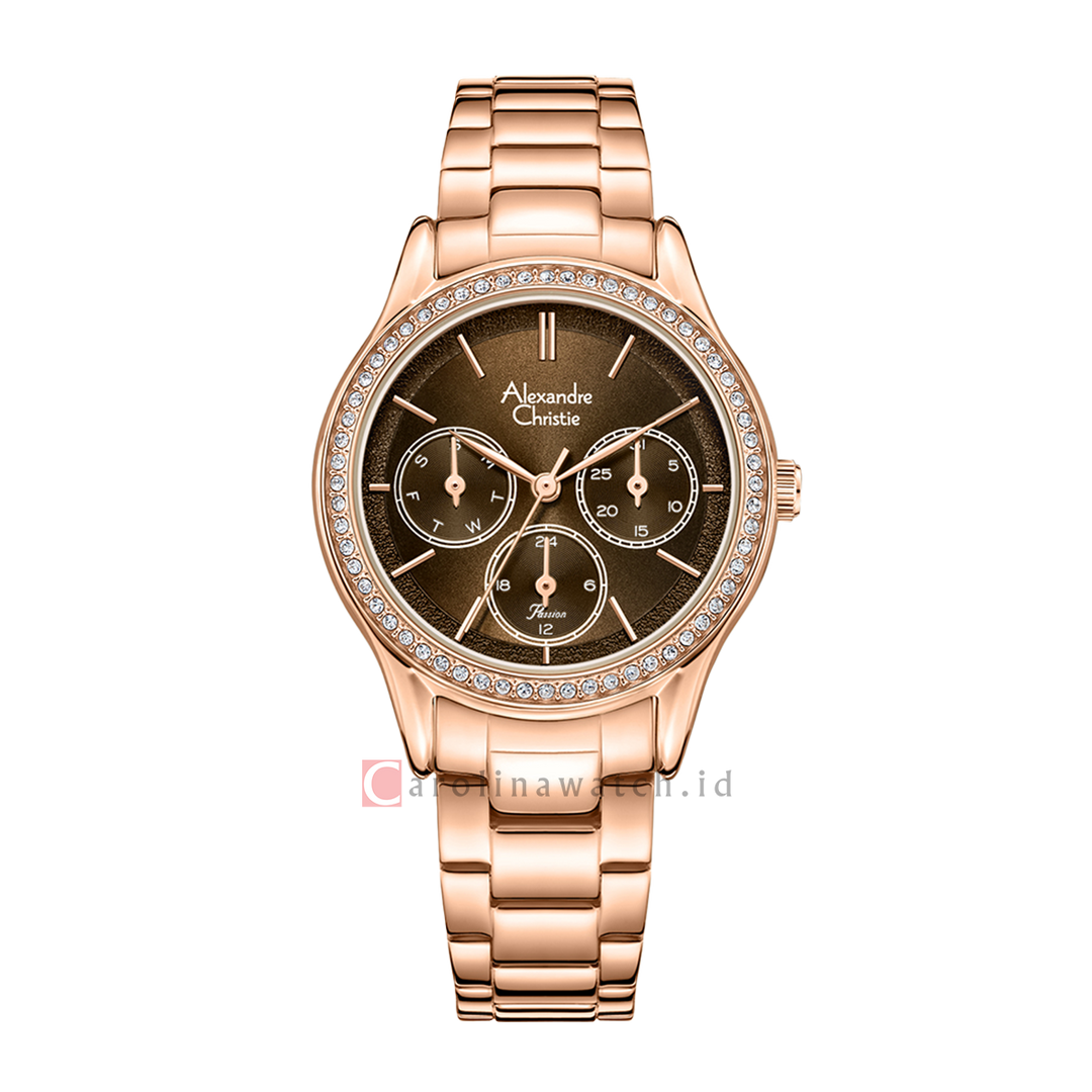 Jam Tangan Alexandre Christie Passion AC 2A96 BFBRGDB Women Brown Dial Rose Gold Stainless Steel Strap