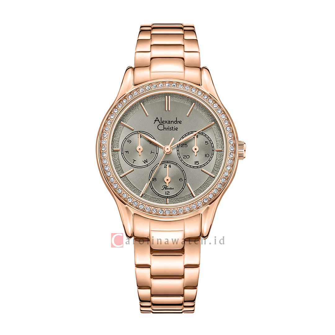 Jam Tangan Alexandre Christie Passion AC 2A96 BFBRGGR Women Grey Dial Rose Gold Stainless Steel Strap