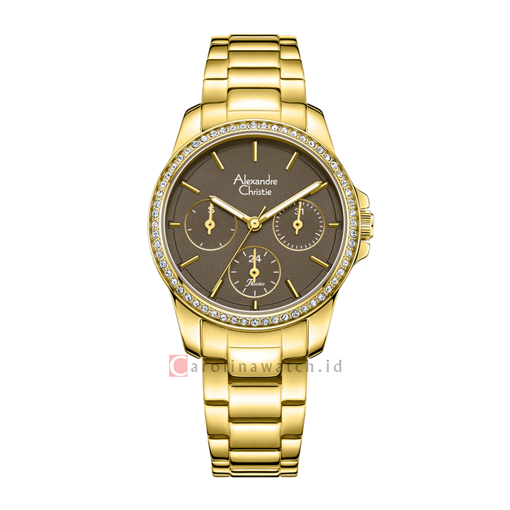 Jam Tangan Alexandre Christie Passion AC 2A97 BFBGPBO Women Brown Dial Gold Stainless Steel Strap