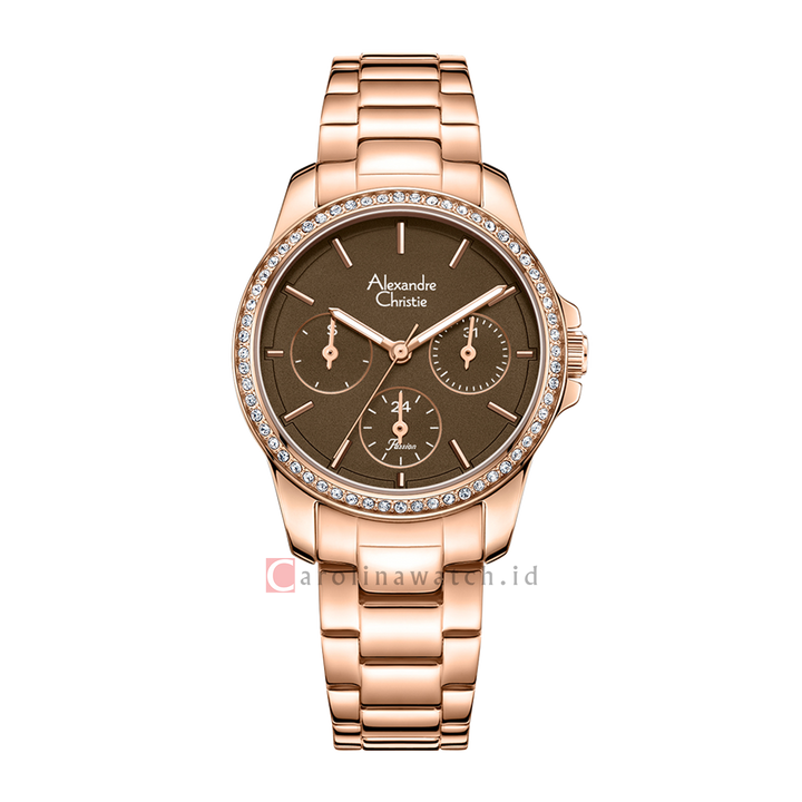 Jam Tangan Alexandre Christie Passion AC 2A97 BFBRGDB Women Dark Brown Dial Rose Gold Stainless Steel Strap