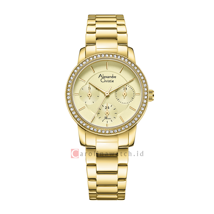 Jam Tangan Alexandre Christie Passion AC 2A98 BFBGPIV Women Gold Dial Gold Stainless Steel Strap