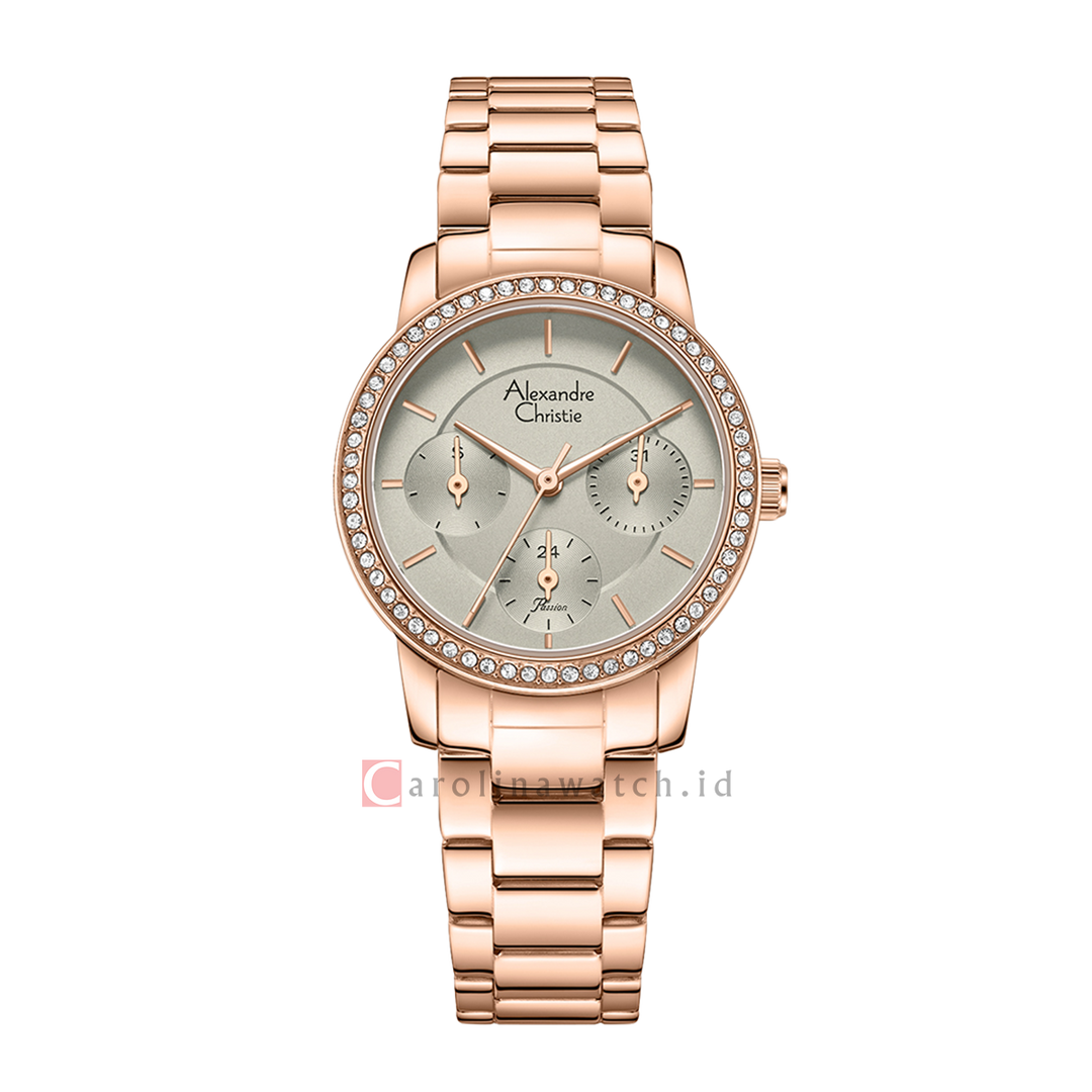 Jam Tangan Alexandre Christie Passion AC 2A98 BFBRGGR Women Grey Dial Rose Gold Stainless Steel Strap