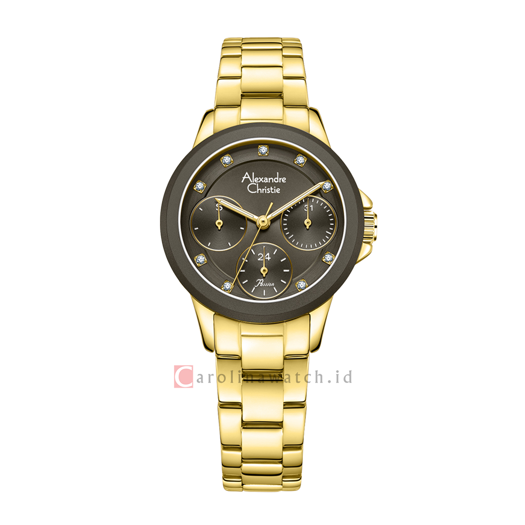 Jam Tangan Alexandre Christie Passion AC 2A99 BFBGPBO Women Black Dial Gold Stainless Steel Strap