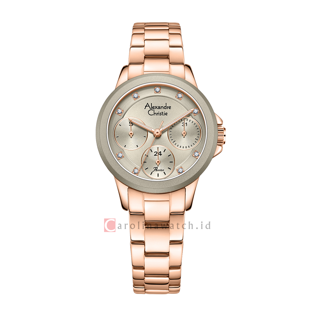 Jam Tangan Alexandre Christie Passion AC 2A99 BFBRGGR Women Grey Dial Rose Gold Stainless Steel Strap