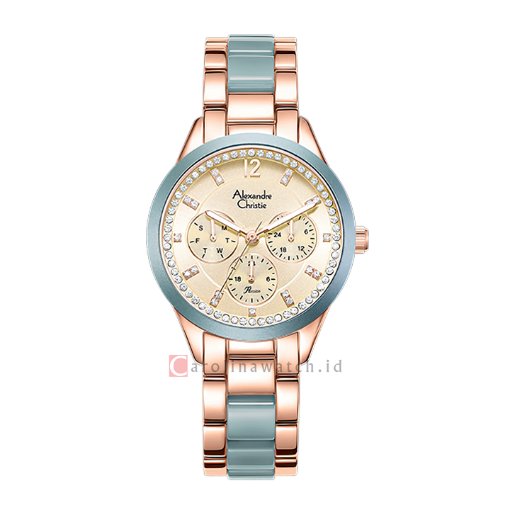 Jam Tangan Alexandre Christie Passion AC 2B01 BFBRGGRDR Women Gold Dial Dual Tone Stainless Steel Strap